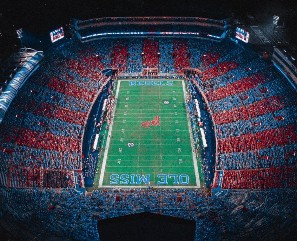 Vaught-Hemingway Stadium at the University of Mississippi on game day